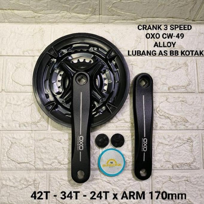 Crank 3 Speed OXO CW49 Alloy 42/34/24T Gear Gir Tengah Sepeda MTB As Tengah BB Kotak