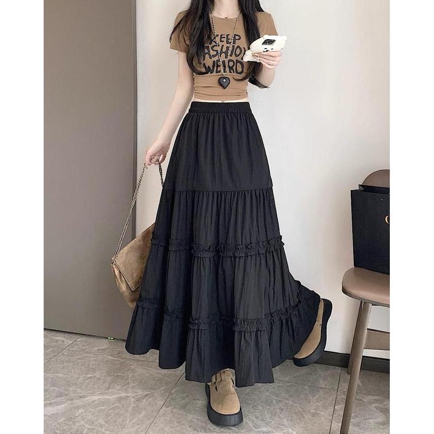 Rok Susun Tingkat 3 Wanita / Rok Panjang Warna Putih / Rok Muslimah Korean Style