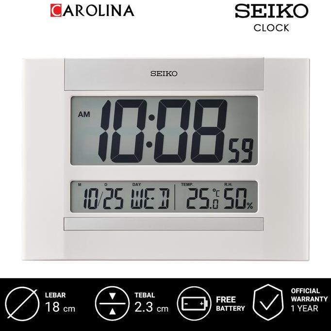 Jam Beker SEIKO Digital QHL088W White Plastic Case LCD Dial Thermometer Hygrometer Desk Table or Wal