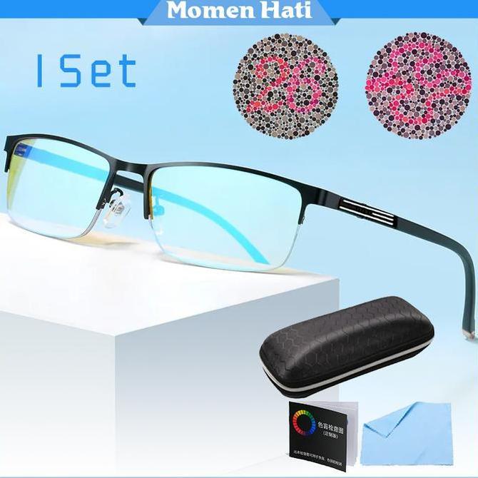 OVERAJA Set Merah Hijau Kaca Mata Buta Warna Parsial Dengan Kartu Tes