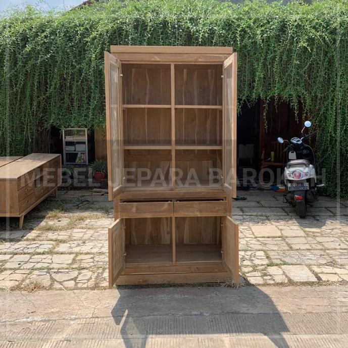 Lemari Dapur Lemari Pajangan Lemari Hias Rak Buku Kaca Kayu Jati