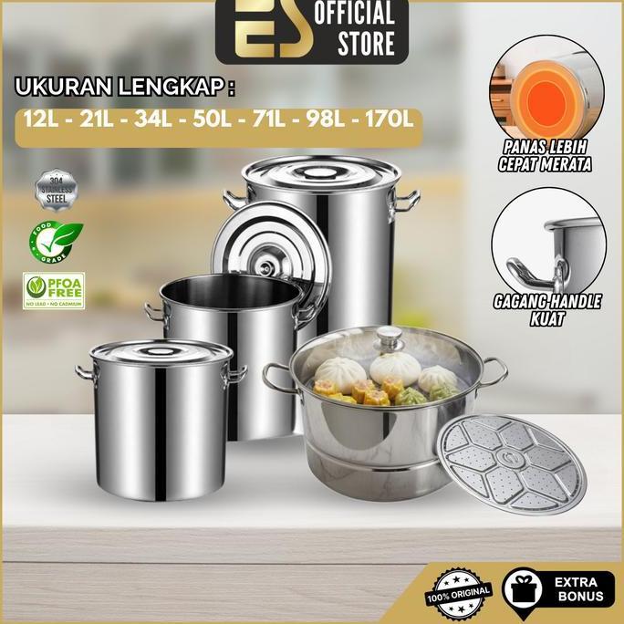 SOJEHBOW ES Dandang Bakso Langseng Kukus Stainless 304 Tebal Kapasitas Besar Bisa Untuk Mengukus Ant
