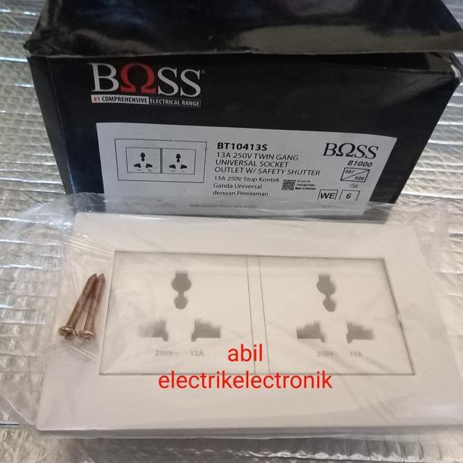 STOP KONTAK UNIVERSAL 2 GANG TIPE-BT10413S B1000 13AMPER 250V MERK BOSS READY STOCK