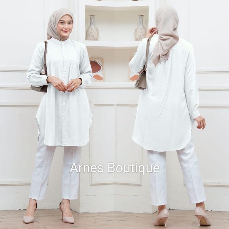 ORIGINAL Baju Putih Atasan Wanita Tunic Rayon Twill Polos Busui Friendly Tunik Kerja Kuliah Basic