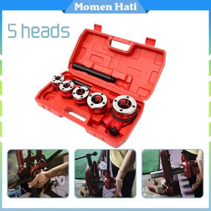 MAQIMUD Senai Pipa Manual Model 62 Alat Drat Pipa Besi Dengan 5 Cetakan Set Alat Senai Pipa