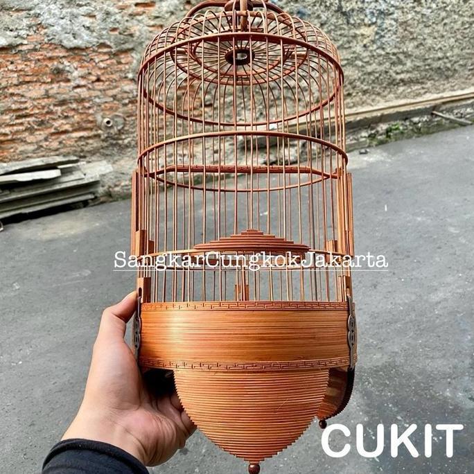 TERMURAH - Sangkar Burung Pleci Cungkok D22cm Lokal Halus Bambu Tua