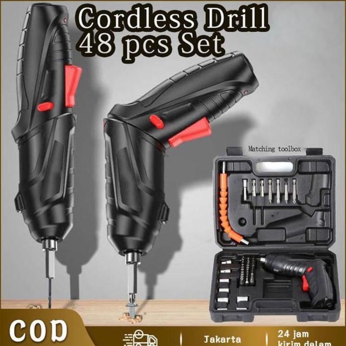 ZCXVC Set Obeng Listrik 48 Buah untuk Rumah Bor Listrik Multifungsi Mini Bor Isi Ulang Bor Listrik G