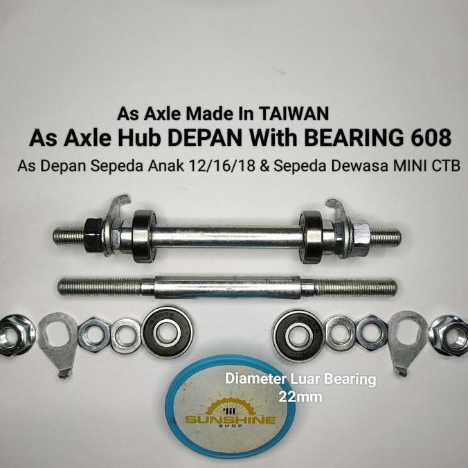 As Axle Hub Depan Khusus BEARING 608 Mur Kunci 13 Sepeda Anak BMX Mini City Bike
