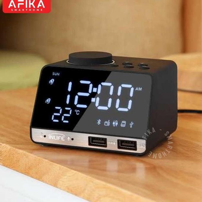 LETTER1 Jam Meja Jam Weker Dengan Speaker Bluetooth Radio USB Charge