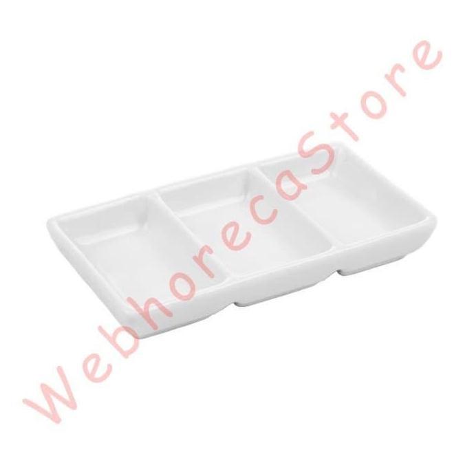Square Sauce Dish Divided 3Compartment/ Piring Kecap Sekat3 Keramik