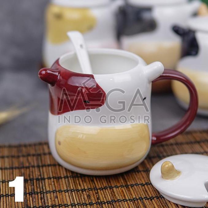 Mug Keramik Sapi Cow Sendok Gelas Ceramic Minum Kopi Teh Premium Impor