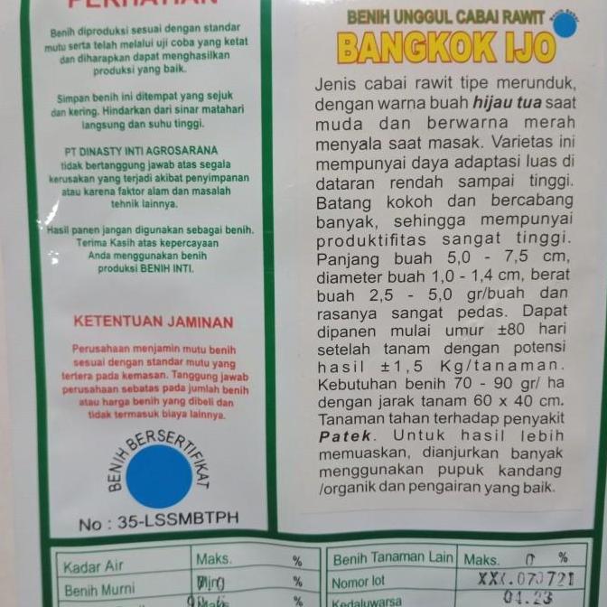 Benih Cabe Rawit Hijau BANGKOK IJO isi 10 gram Dinasty Inti Agrosarana