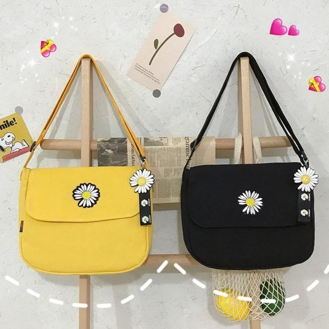 TC-111 tas canvas wanita selempang bunga sekolah kampus