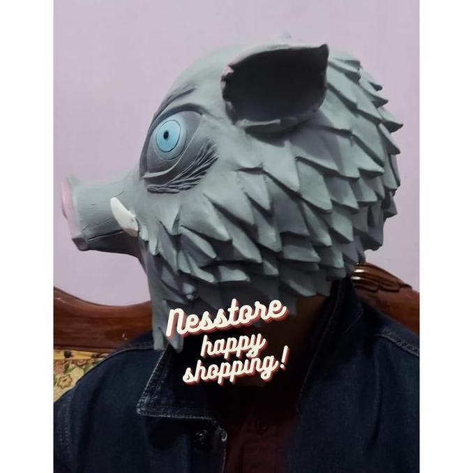 Topeng Bentuk Babi Hashibira Inosuke Bahan Latex Untuk Kostum Halloween