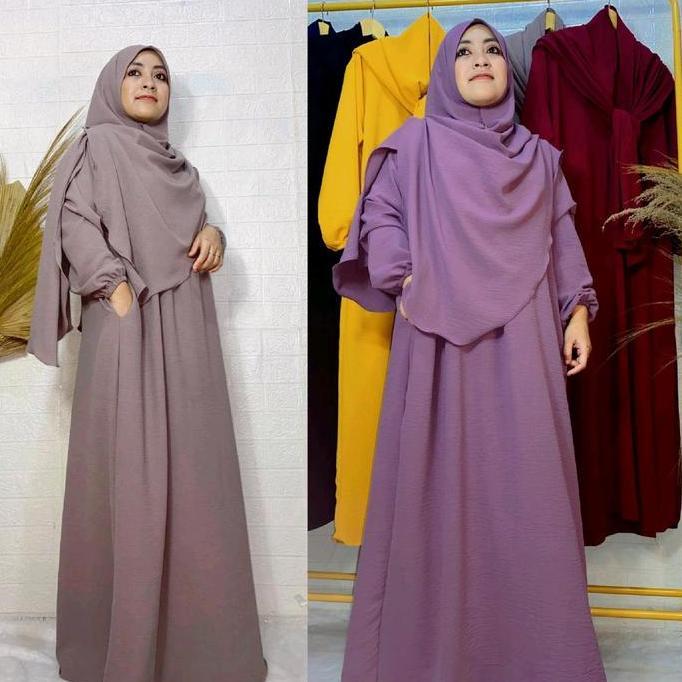 RH Hawa Syar'i Phasmina Oval Set Gamis Wanita Crinkle Premium Polos Muslim Panjang