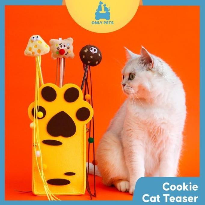 only pets cookie cat teaser tongkat boneka mainan kucing bentuk kue