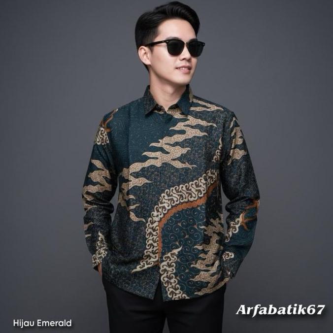 CAKRA HIJAU EMERALD Kemeja batik pria lengan panjang katun prima premium lapis furing hero ready ser