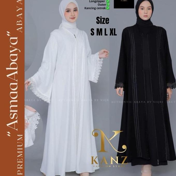 Abaya Asmaa size S M L Jumbo XL Special Black White Premium Aplikasi Renda Abaya Umroh