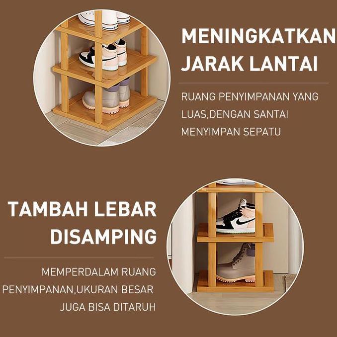Rak Sepatu Bambu 26LEHUAN 5 Tingkat Hemat Ruang dengan Hanger Warna Kuning