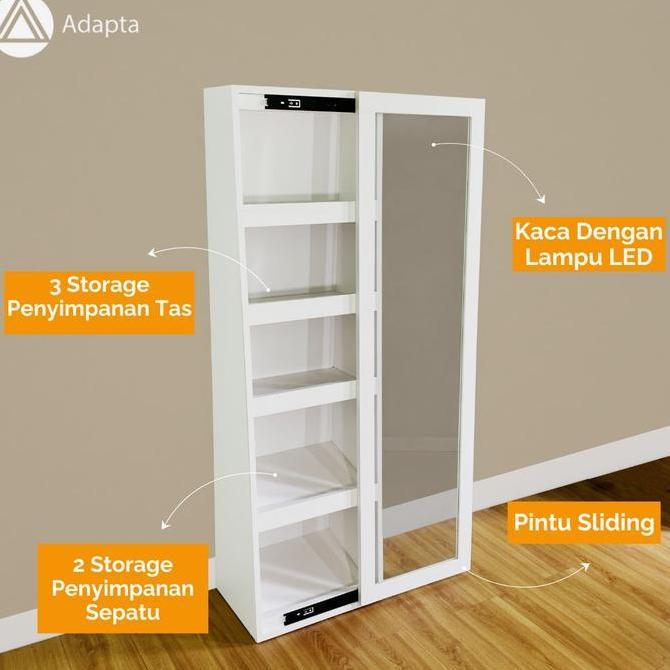 Lemari Tas dan Sepatu Standing Mirror Pintu Geser Dengan Lampu LED