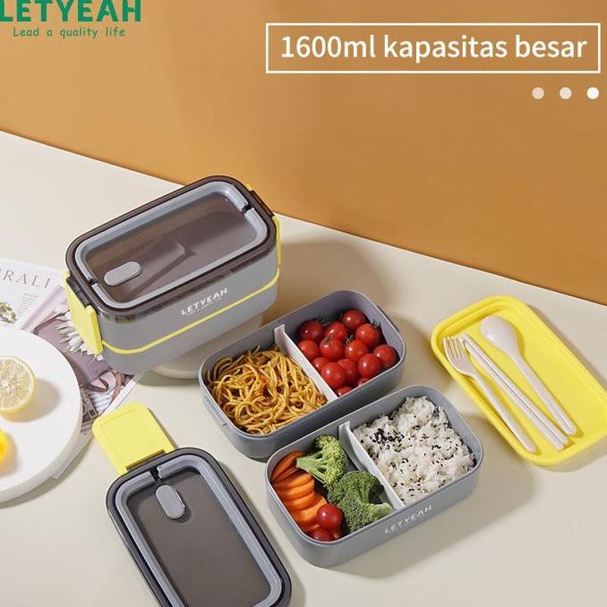 Letyeah Kotak Makan 1600Ml/ Kotak Bekal Makan Portabel / Lunch Box 2 Layer Terlaris