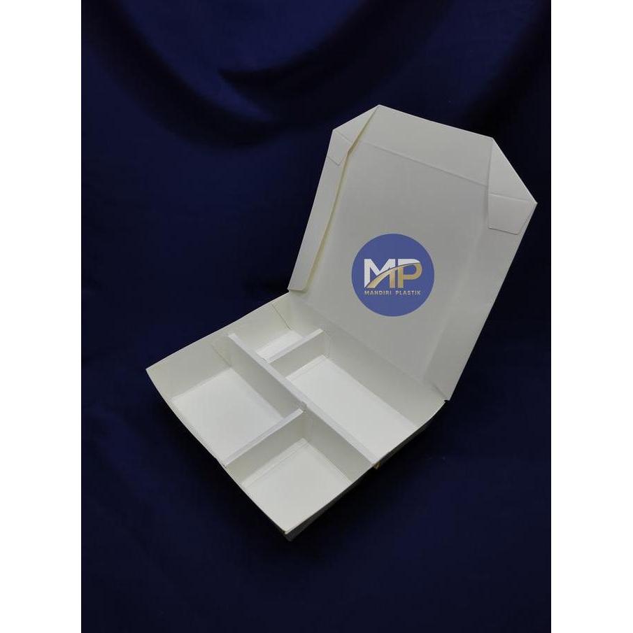 Paper Lunch Box Sekat 4 / Kotak Makan Kertas Sekat 4 PUTIH KRAFT COKLAT -100pcs