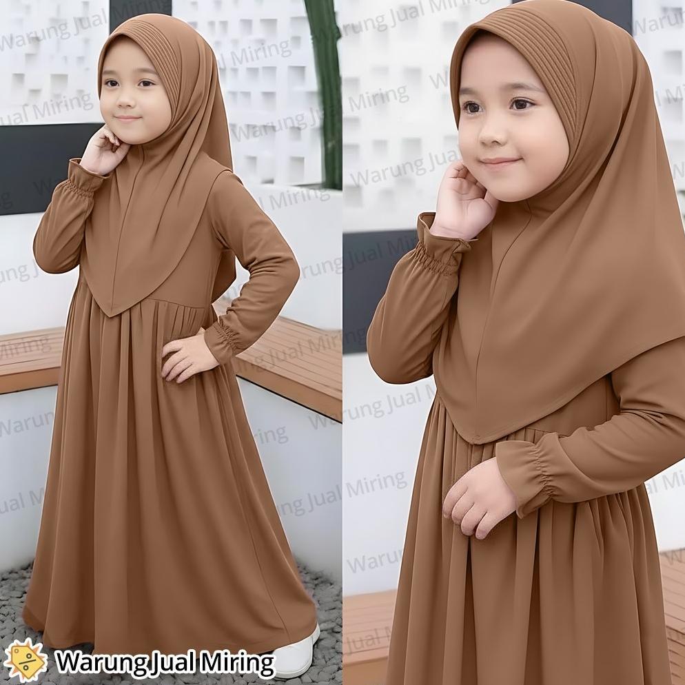 Gamis Anak - Setelan Gamis Anak Perempuan Kiara Baju Jersey Muslim 1-12 Tahun Dress Jilbab Kerudung 