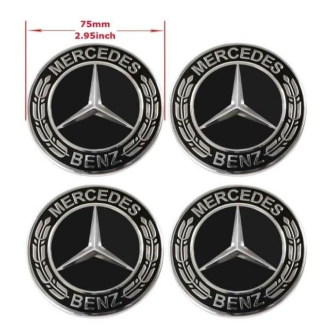 1SET Dop Velg Roda Emblem Mercedes Benz Padi Hitam 75mm DopRoda Mercy