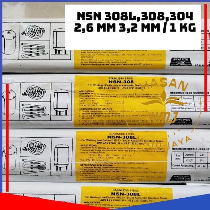 Kawat Las Nikko Steel Kabel Las Stainless NSN308L NSN 308 ukuran 2,0 mm, 2,6 mm, 3,2 mm, 4,0 mm