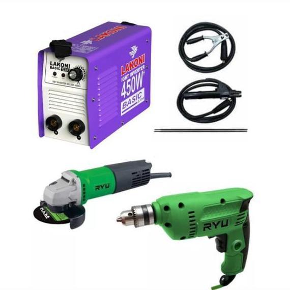 Ready Paket Hemat ,mesin las lakoni 450 watt+bor 10mm+gerinda 4" RYU