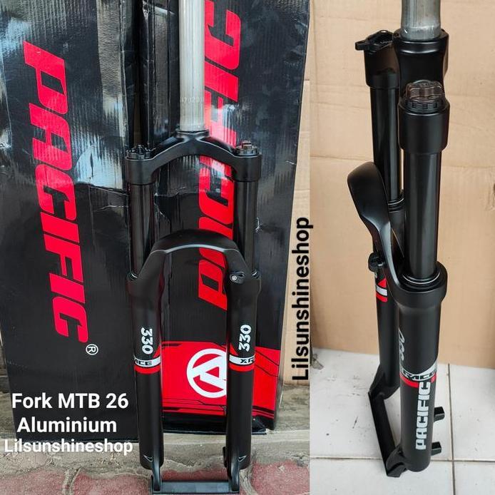 Fork Sepeda MTB 26 Alloy Aluminium PACIFIC XRACE 330 T120 With LOCK Steertube Oversize 28.6mm Disc B