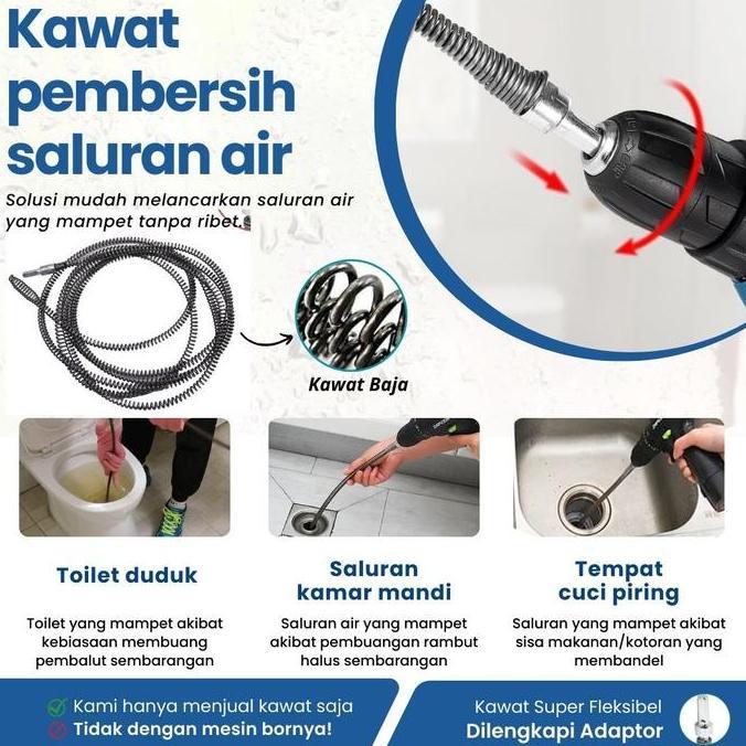 AWAYESH Anti Sumbat Mampet Pembersih Saluran Wc Kawat Pembersih Pipa Mampet Dengan Adaptor Bor