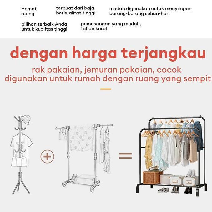 BAIAVY Double Stand Hanger Gantungan Baju Berdiri Stand Hanger Butik Bazar Display Rak Gantungan Baj