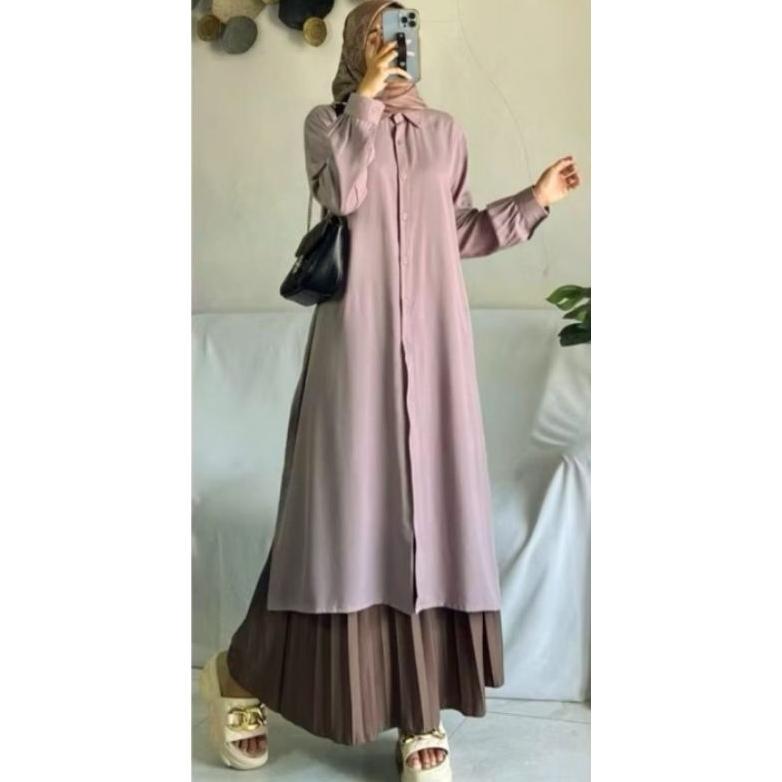 NEW ARRIVAL Gamis tunik Biru Lengan Panjang allsize standard ld 110 allsize jumbo ld 120 terbaru