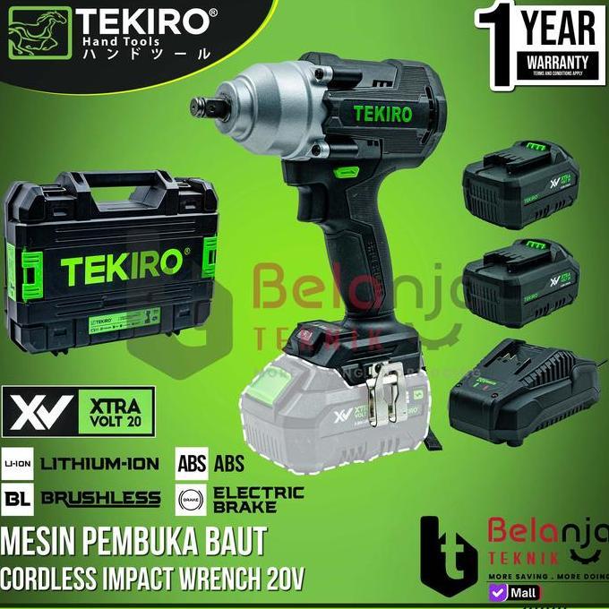 TEKIRO MESIN BUKA BAUT BATERAI XV 20V 1/2 INCH BRUSHLESS CORDLESS IMPACT WRENCH CD-IW2181  DENGAN 2 