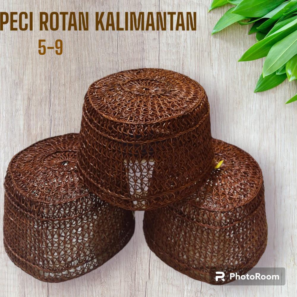 Peci Rotan Kalimantan Songkok Anyaman Akar Rotan Asli Ukuran 5-9