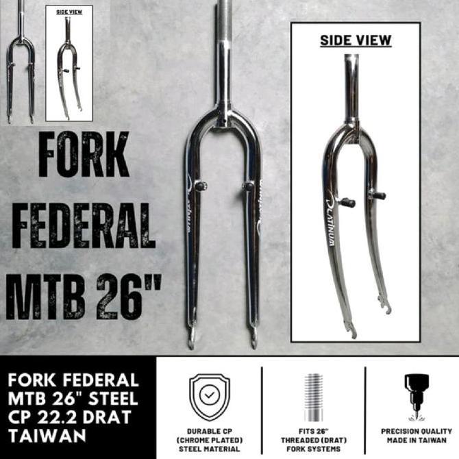 FORK 26 MTB FEDERAL PLATINUM CLASSIC CP CHROME DRAT ULIR HEAD TUBE INSERT 22.2 RIM V BRAKE CP CROME 