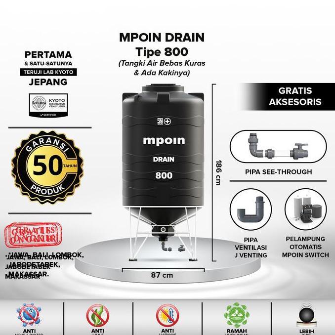 Tangki Air / Tandon / Toren MPOIN PLUS DRAIN 800 Liter ready