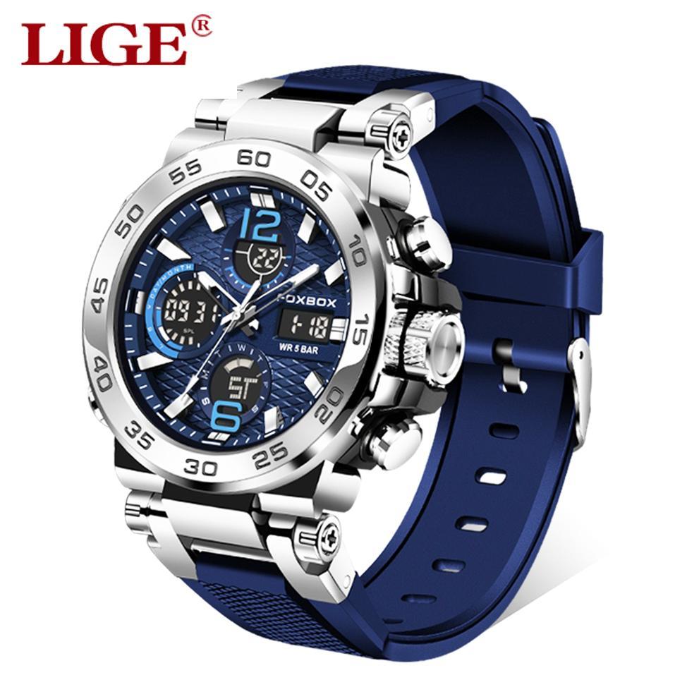 Kualitas Super Foxbox Jam Tangan Pria Anti Air Original Lige Digital Analog Asli Tali Silikon Jam Ta