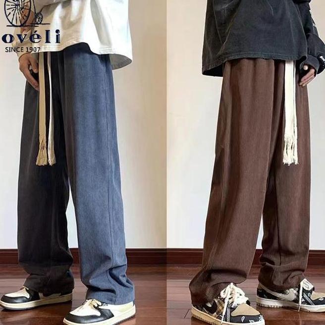 Celana Corduroy Pria Pants Hitam Jumbo Oversize Abuabu Panjang
