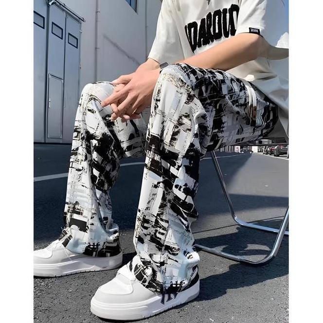 Celana Celana Hijau Y2K Motif Panjang Pria