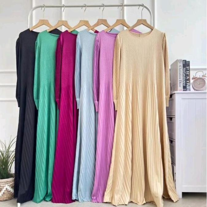 New Gamis Wanita Plisket Nadya Dress Muslim Promo Lebaran