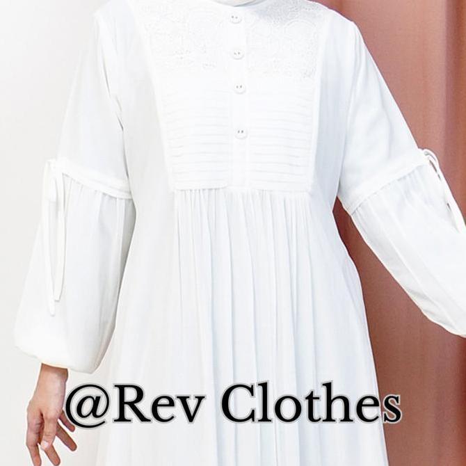 New Baju Gamis Rev Putih Polos Renda Kombinasi Brukat Busana Haji Dan Umroh Wanita Dewasa Muslim Cer