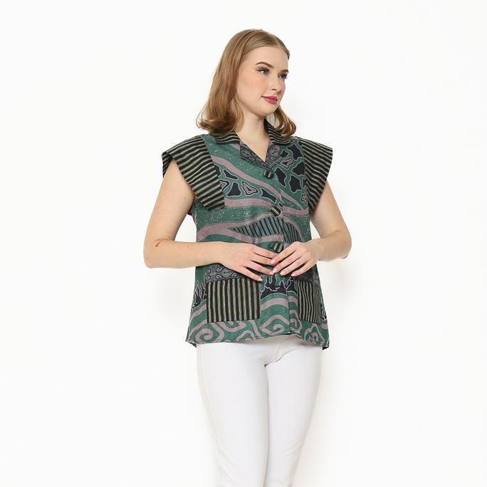 Batik Etniq Craft Adira Outer Wanita Model Vest Bahan Batik Dobi Kombinasi Lurik Size M L XL XXL Fre