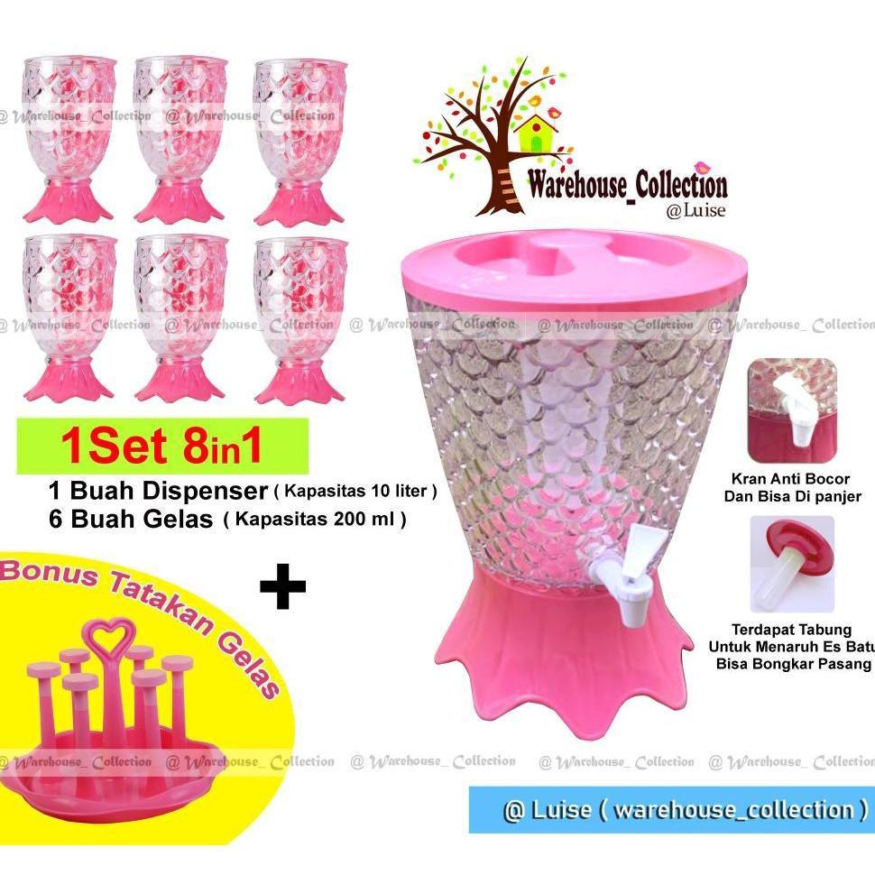 Dispenser Kristal Acrylic Set/Dispenser Model Ikan/Tempat Air Minum 10 Liter/Dispenser Kran Unik Can