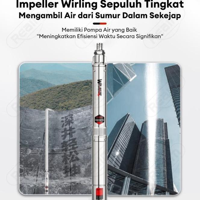 Reaim Pompa Satelit 0.75Hp - 550 Watt Pompa Air Sumur Dalam Stainless Steel Submersible Pump Pompa A