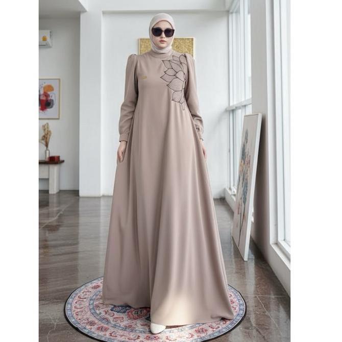 New Dress Azurra Bahan Katun Royal Bordir By Fajar Collection Gamis Muslim Promo Lebaran