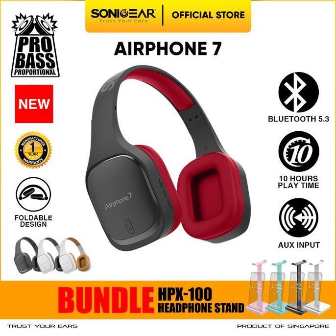 Headphone Wireless Sonicgear Airphone 7 Bluetooth Headphone Combo Stand Headset