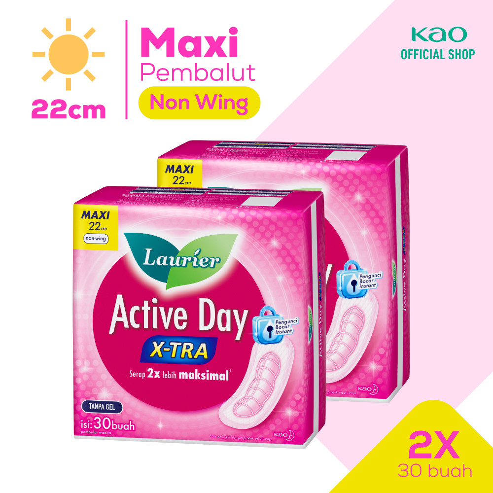 Laurier Pembalut Wanita Active X-Tra Day Maxi Non Wing 22cm 30 buah - Twinpack - Sanitary Napkins