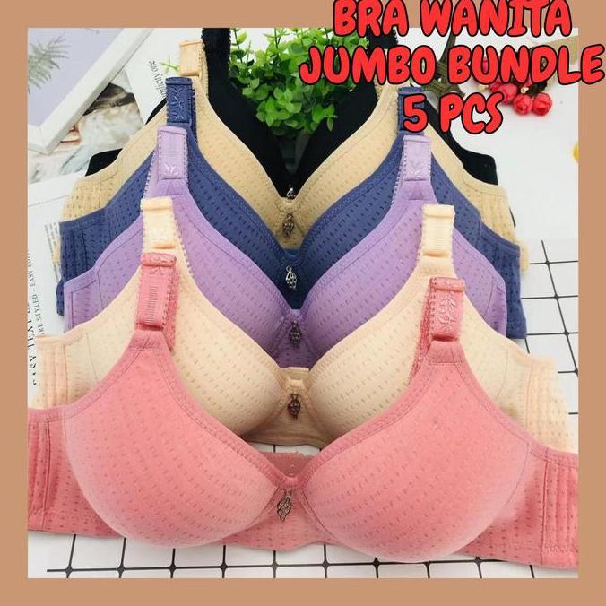 ISI 5 PCS  PAKET HEMAT  BH BIG SIZE PEREMPUAN TANPA KAWAT BRA WANITA IMPORT JUMBO 36-46 UKURAN BESAR